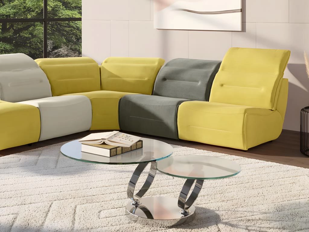 Table Basse Avec Plateaux Pivotants - Verre Trempé Et Métal - JOLINE 5 Table Basse Avec Plateaux Pivotants - Verre Trempé Et Métal - JOLINE – Image 3