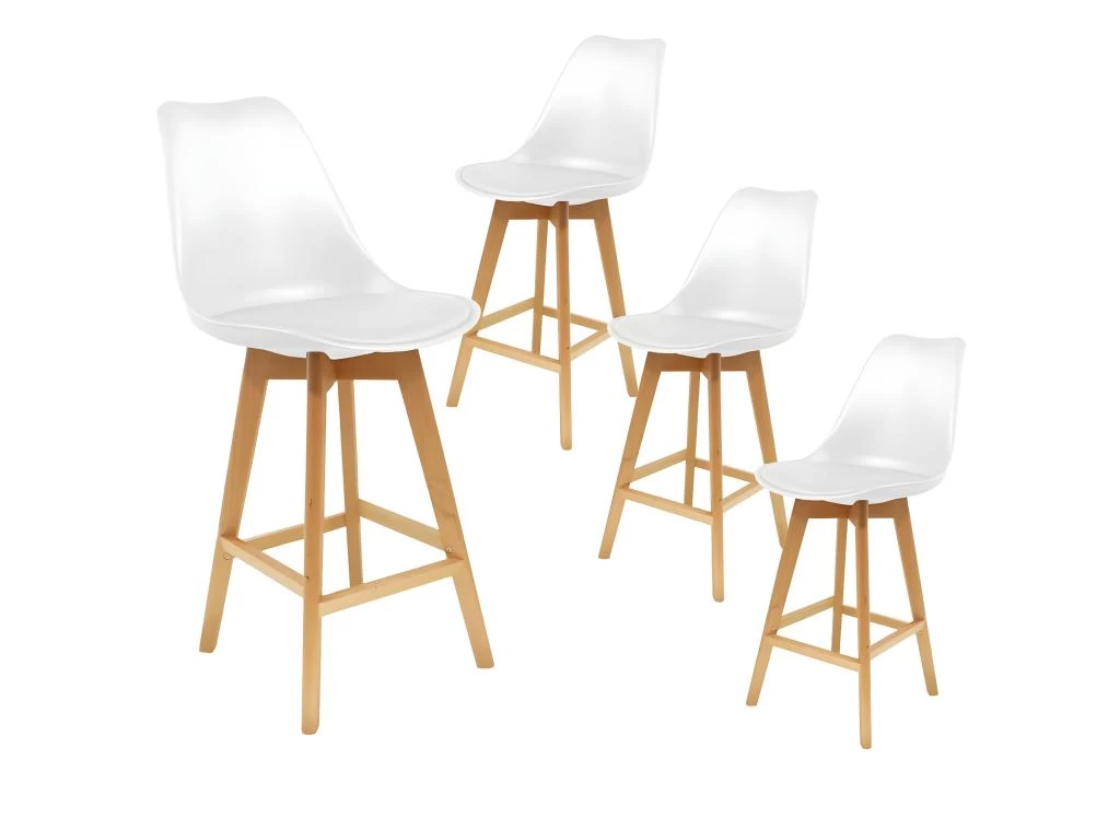 PARSA - Lot De 4 Chaises Hautes Blanches Et Pieds Bois 3 PARSA - Lot De 4 Chaises Hautes Blanches Et Pieds Bois
