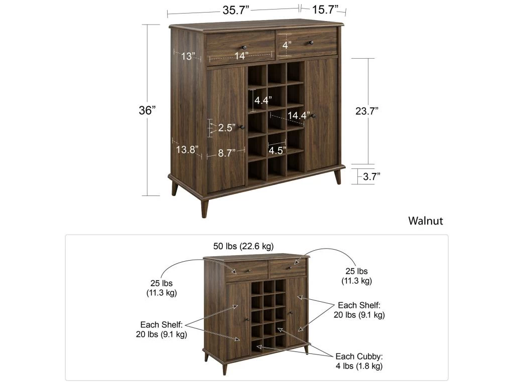 Meuble Bar Avec 2 Portes Et 2 Tiroirs En MDF Noyer 6 Meuble Bar Avec 2 Portes Et 2 Tiroirs En MDF Noyer – Image 4
