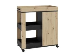 Bar Décor Bois Et Noir Sur Roulettes 3 Plateaux Et 1 Placard - BENJI