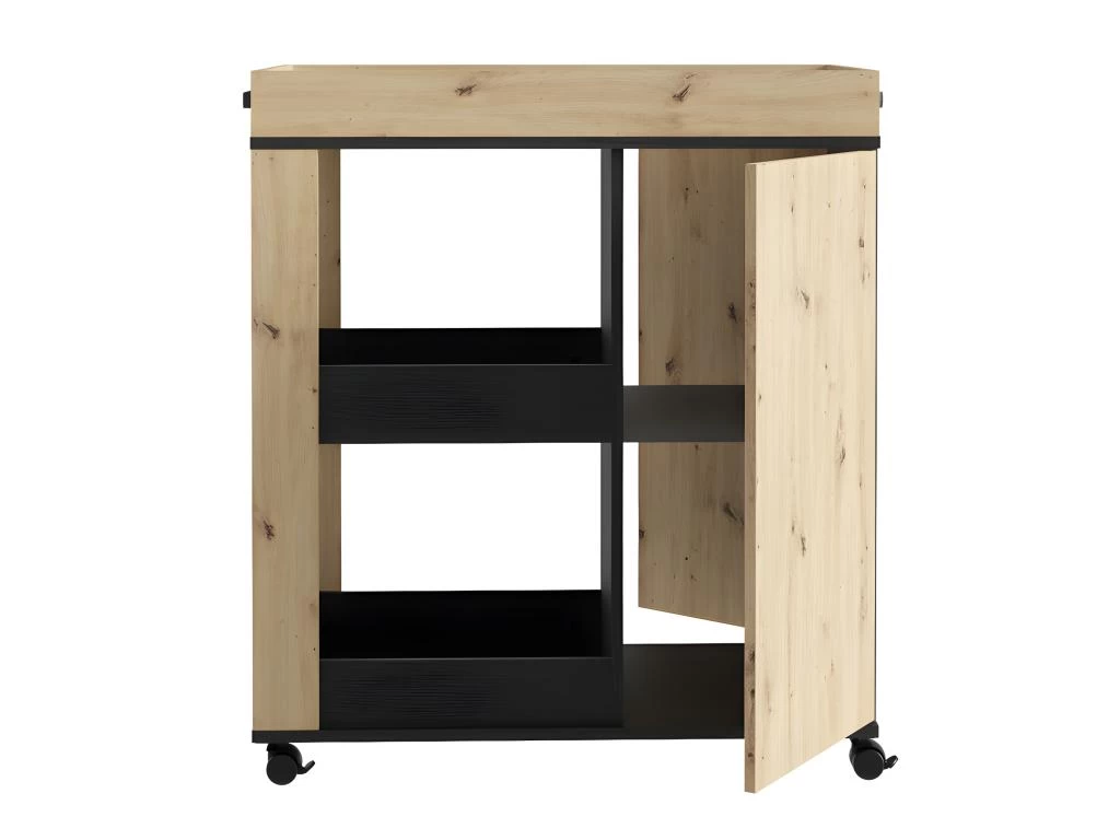 Bar Décor Bois Et Noir Sur Roulettes 3 Plateaux Et 1 Placard - BENJI 7 Bar Décor Bois Et Noir Sur Roulettes 3 Plateaux Et 1 Placard - BENJI – Image 5