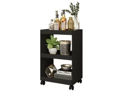 Desserte De Bar Noire 3 Etagères Sur Roulettes