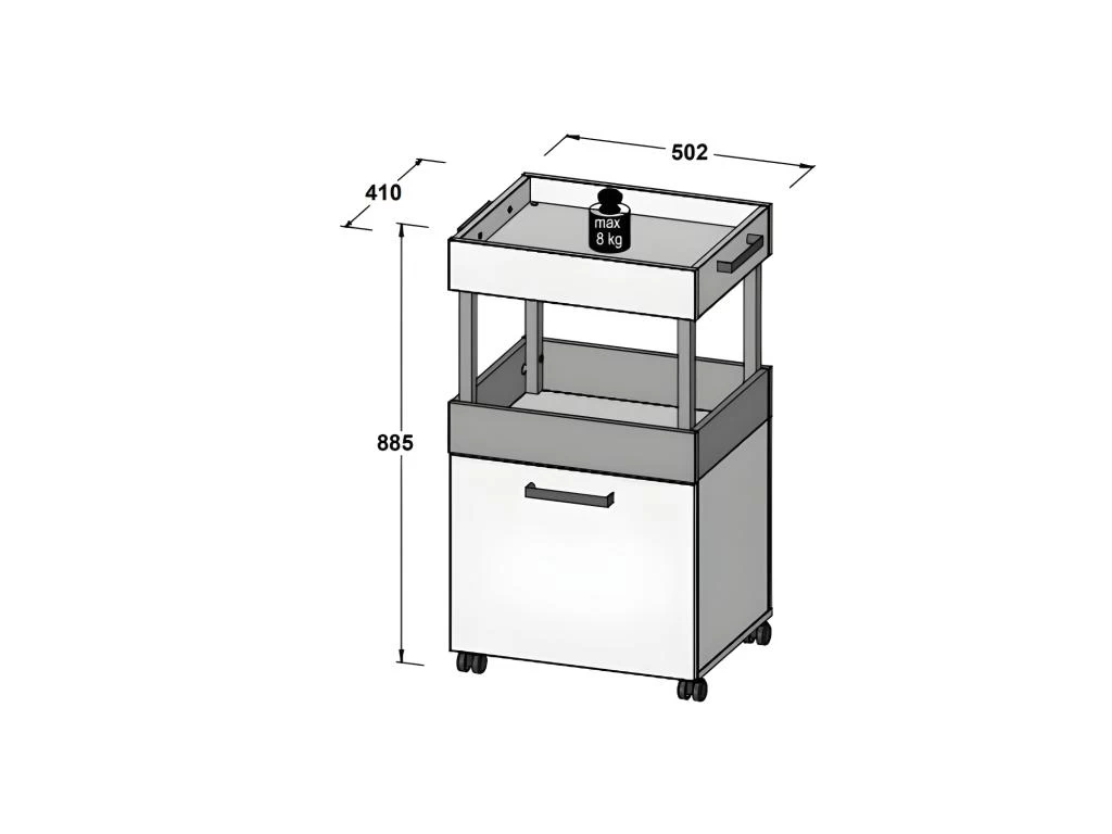 Bar à Roulettes 1 Porte 2 Plateaux Décor Chêne Et Noir - BENJI 7 Bar à Roulettes 1 Porte 2 Plateaux Décor Chêne Et Noir - BENJI – Image 5