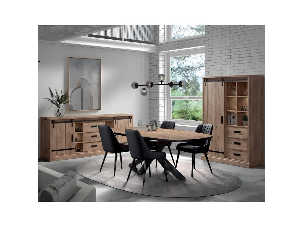 CEDRA - Table Repas Ovale 230cm Aspect Bois Piètement Métal 4 CEDRA - Table Repas Ovale 230cm Aspect Bois Piètement Métal – Image 2