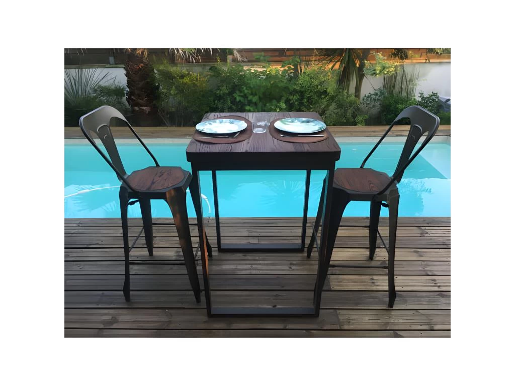 NEVADA - Mange Debout 70 Cm Acier/bois Massif Foncé 4 NEVADA - Mange Debout 70 Cm Acier/bois Massif Foncé – Image 2