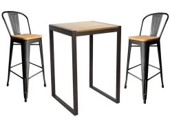 NEVADA - Ensemble Table Et Chaises Haut En Acier Et Bois Massif