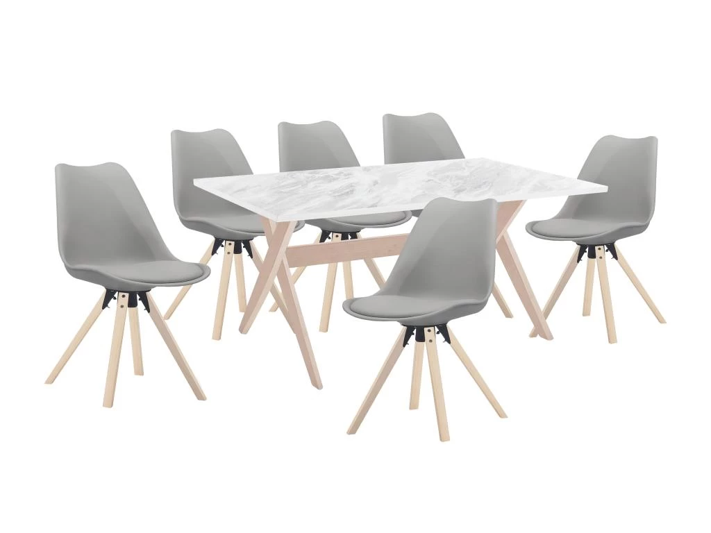 Table à Manger 6 Couverts En MDF Et Hêtre - Blanc Et Naturel Clair - SERANI 6 Table à Manger 6 Couverts En MDF Et Hêtre - Blanc Et Naturel Clair - SERANI – Image 4