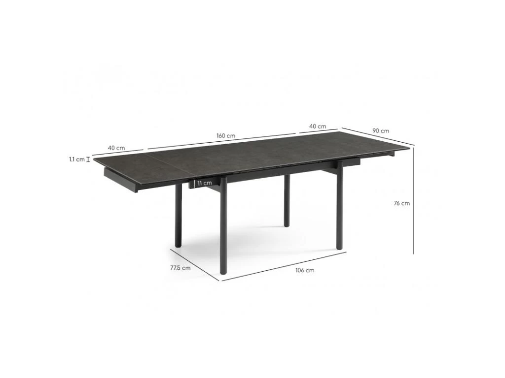 Table Extensible 160/240 Cm Céramique Gris Foncé Pieds Droits - UTAH 09 6 Table Extensible 160/240 Cm Céramique Gris Foncé Pieds Droits - UTAH 09 – Image 4