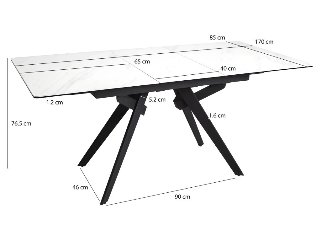 Table De Repas Extensible 130/170 Cm Céramique Blanc Marbré - LAUREL 7 Table De Repas Extensible 130/170 Cm Céramique Blanc Marbré - LAUREL – Image 5