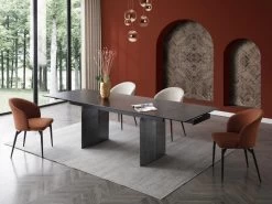 Table à Manger Extensible 6 à 10 Couverts En Céramique Et Métal - Effet Marbre Noir - MISENO De Pascal MORABITO