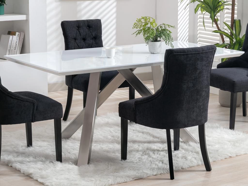 Table à Manger 6 Couverts En MDF Et Acier - Blanc Laqué - YOURILU 4 Table à Manger 6 Couverts En MDF Et Acier - Blanc Laqué - YOURILU – Image 2