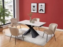 Table à Manger Extensible 4 à 8 Couverts En Céramique Et Métal - Effet Marbre Blanc Et Noir - BEKIM De Pascal MORABITO -Vous savez quand c'est un magasin de meubles. table a manger 12496247