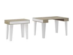 Table Console Extensible+rallonges,Nordic KL Max 140 Cm,Blanc Mat-Chene Brosse.