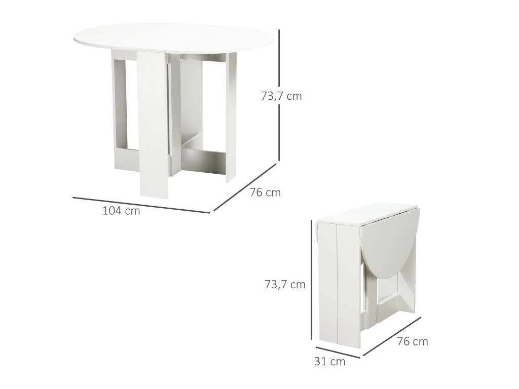 HOMCOM Table Pliable De Cuisine Salle à Manger 2 Abattants - Table Ovale Extensible - Panneaux Particules Blanc 5 HOMCOM Table Pliable De Cuisine Salle à Manger 2 Abattants - Table Ovale Extensible - Panneaux Particules Blanc – Image 3