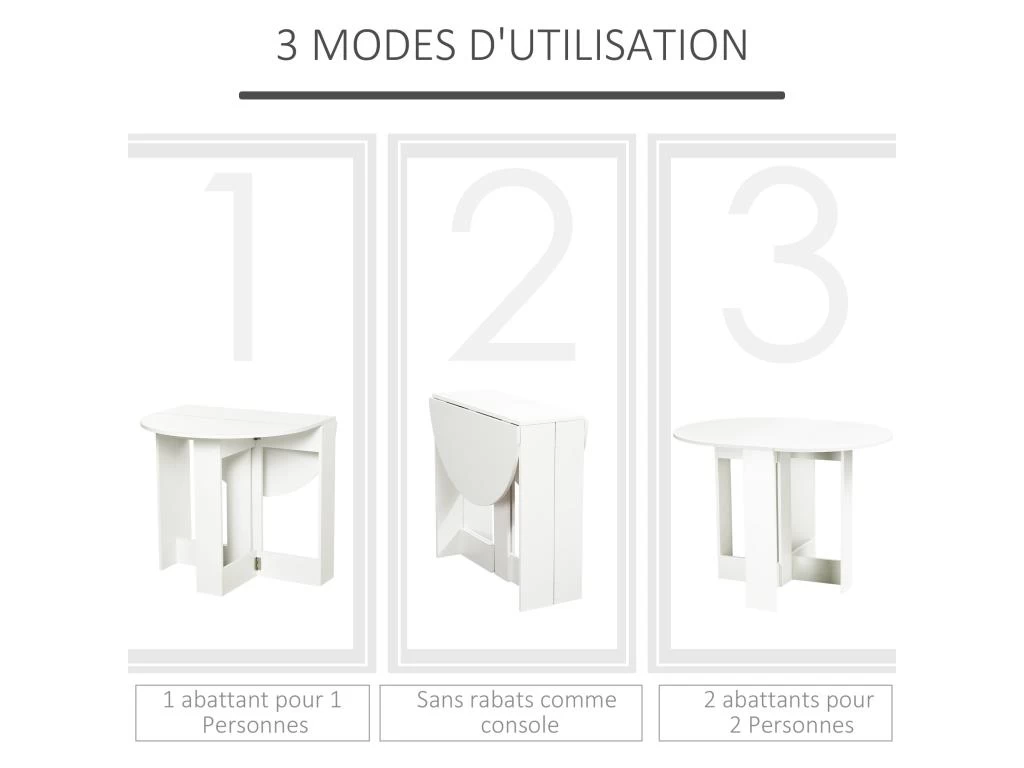 HOMCOM Table Pliable De Cuisine Salle à Manger 2 Abattants - Table Ovale Extensible - Panneaux Particules Blanc 7 HOMCOM Table Pliable De Cuisine Salle à Manger 2 Abattants - Table Ovale Extensible - Panneaux Particules Blanc – Image 5