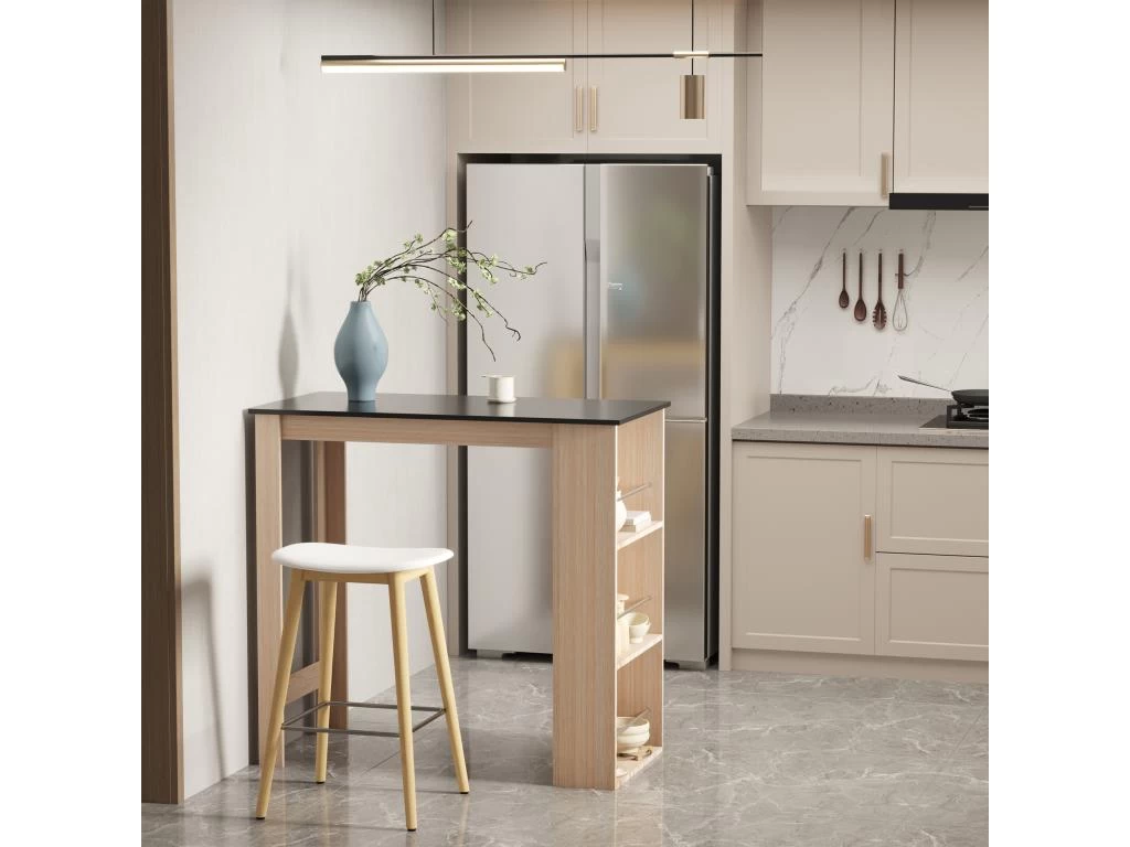 HOMCOM Table De Bar Table Haute De Cuisine Mange-debout Comptoir - Dim. 112L X 57l X 106H Cm - 3 étagères - Panneaux De Particules - Aspect Chêne Clair Noir 3 HOMCOM Table De Bar Table Haute De Cuisine Mange-debout Comptoir - Dim. 112L X 57l X 106H Cm - 3 étagères - Panneaux De Particules - Aspect Chêne Clair Noir