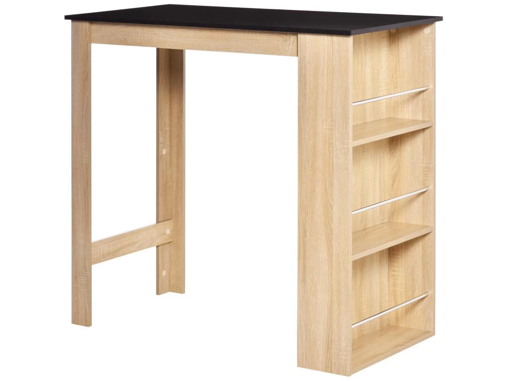 HOMCOM Table De Bar Table Haute De Cuisine Mange-debout Comptoir - Dim. 112L X 57l X 106H Cm - 3 étagères - Panneaux De Particules - Aspect Chêne Clair Noir 4 HOMCOM Table De Bar Table Haute De Cuisine Mange-debout Comptoir - Dim. 112L X 57l X 106H Cm - 3 étagères - Panneaux De Particules - Aspect Chêne Clair Noir – Image 2