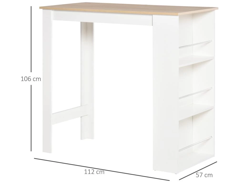 HOMCOM Table De Bar Table Haute De Cuisine Mange-debout Comptoir - Dim. 112L X 57l X 106H Cm - 3 étagères - Panneaux De Particules - Aspect Chêne Clair Blanc 5 HOMCOM Table De Bar Table Haute De Cuisine Mange-debout Comptoir - Dim. 112L X 57l X 106H Cm - 3 étagères - Panneaux De Particules - Aspect Chêne Clair Blanc – Image 3