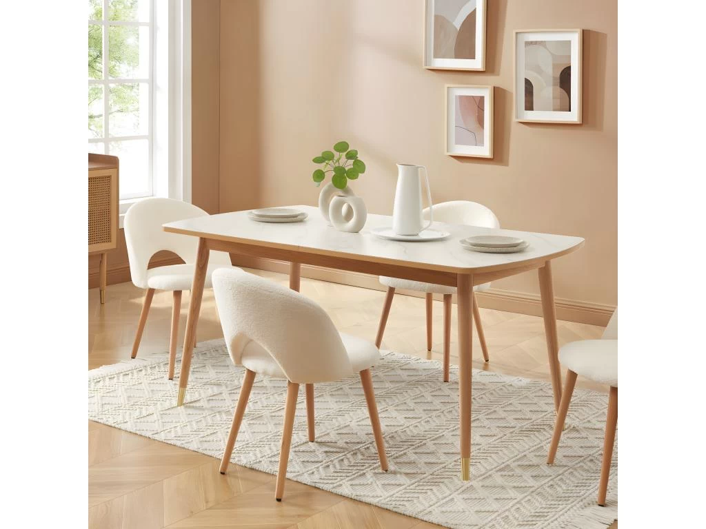 Vejend - Table à Manger Extensible En Bois Et Céramique 160-200x90cm - Couleur - Marbre Blanc 4 Vejend - Table à Manger Extensible En Bois Et Céramique 160-200x90cm - Couleur - Marbre Blanc – Image 2