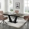 Table à Manger Extensible 6 à 8 Couverts En Céramique Et Métal - Effet Marbre Marron Et Noir - DONOTI