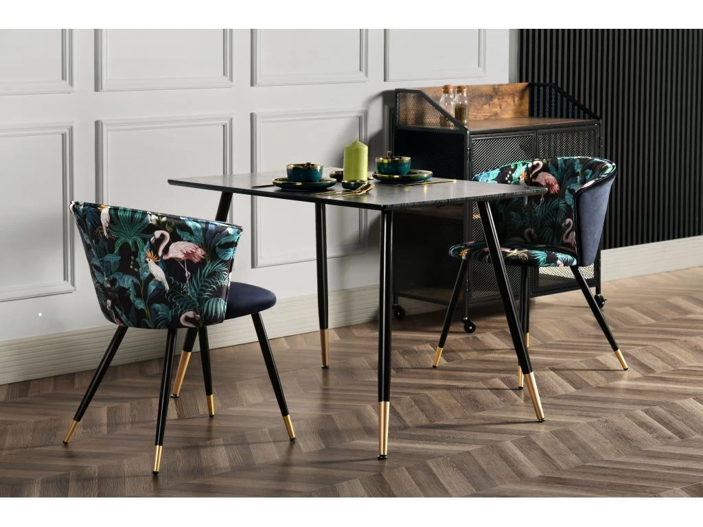 URBAN MEUBLE Table De Salle à Manger Rectangulaire Rétro Chic Noir Piedment Doré 110*70*75CM 3 URBAN MEUBLE Table De Salle à Manger Rectangulaire Rétro Chic Noir Piedment Doré 110*70*75CM