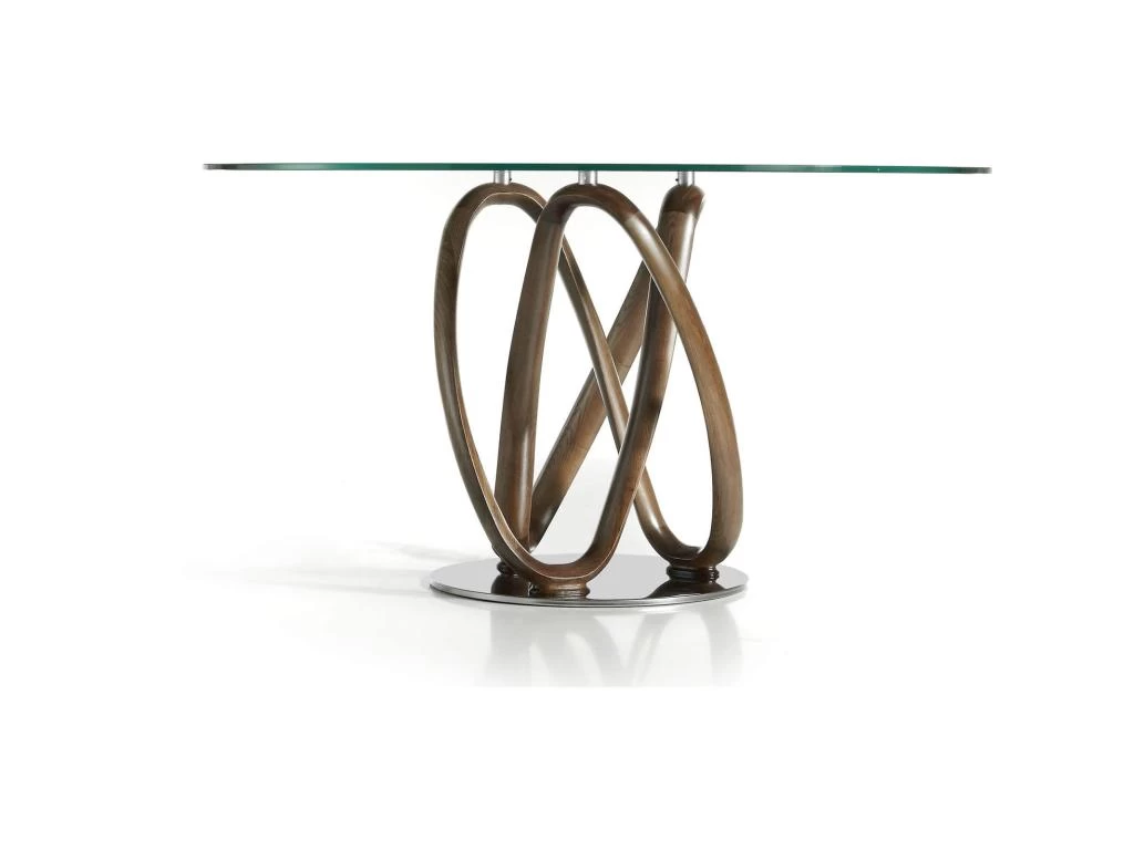 Table De Diner Pietement Courbé Noyer Massif Plateau Verre Trempé Et Piétement Acier 5 Table De Diner Pietement Courbé Noyer Massif Plateau Verre Trempé Et Piétement Acier – Image 3