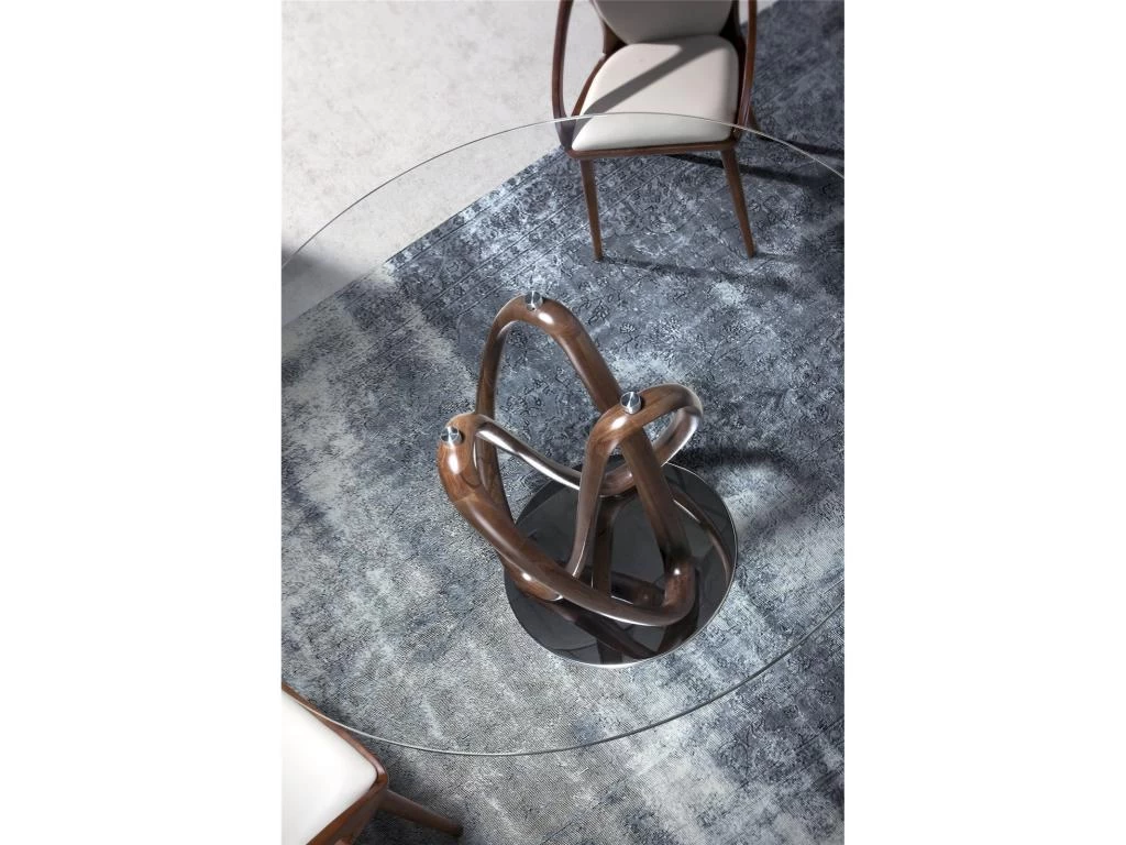 Table De Diner Pietement Courbé Noyer Massif Plateau Verre Trempé Et Piétement Acier 7 Table De Diner Pietement Courbé Noyer Massif Plateau Verre Trempé Et Piétement Acier – Image 5