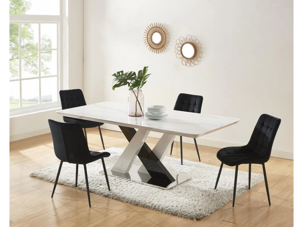 Table à Manger 8 Couverts En MDF Et Acier Inoxydable - Effet Marbre Blanc Et Noir - EVAELA 3 Table à Manger 8 Couverts En MDF Et Acier Inoxydable - Effet Marbre Blanc Et Noir - EVAELA