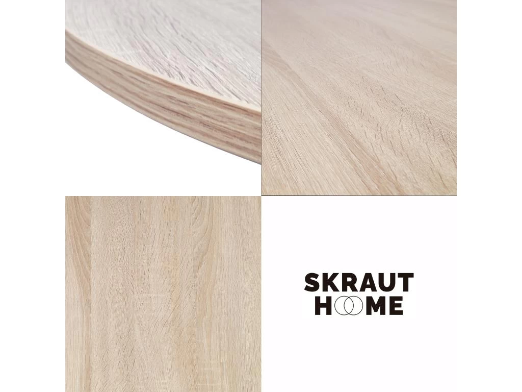 Table à Manger Ronde Fixe ZEN, 90x90x77cm, Jusqu'à 4 Personnes, Couleur Chêne, Pieds Métalliques Noir Laqué Mat 4 Table à Manger Ronde Fixe ZEN, 90x90x77cm, Jusqu'à 4 Personnes, Couleur Chêne, Pieds Métalliques Noir Laqué Mat – Image 2