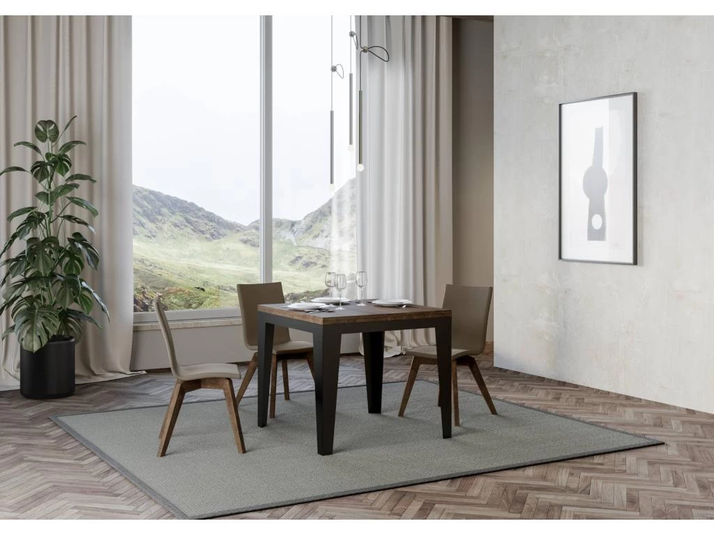 Table Extensible Portefeuille 90x90/180 Cm Flame Libra Noyer Cadre Anthracite 4 Table Extensible Portefeuille 90x90/180 Cm Flame Libra Noyer Cadre Anthracite – Image 2