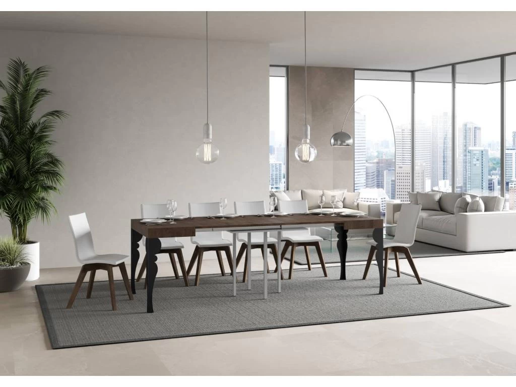 Table Extensible 90x90/246 Cm Paxon Noyer Cadre Anthracite 5 Table Extensible 90x90/246 Cm Paxon Noyer Cadre Anthracite – Image 3