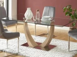 Table à Manger 6 Couverts En Verre Trempé, MDF Et Acier Inoxydable - Naturel Clair - MELODIE II -Vous savez quand c'est un magasin de meubles. table a manger 19061777