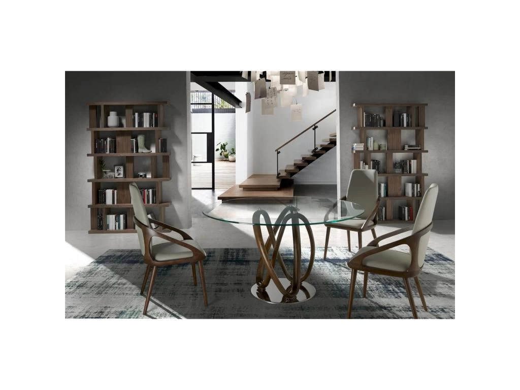 Table De Diner Piètements Courbés Bois Massif Plateau Verre Trempé Et Piètement Acier 4 Table De Diner Piètements Courbés Bois Massif Plateau Verre Trempé Et Piètement Acier – Image 2