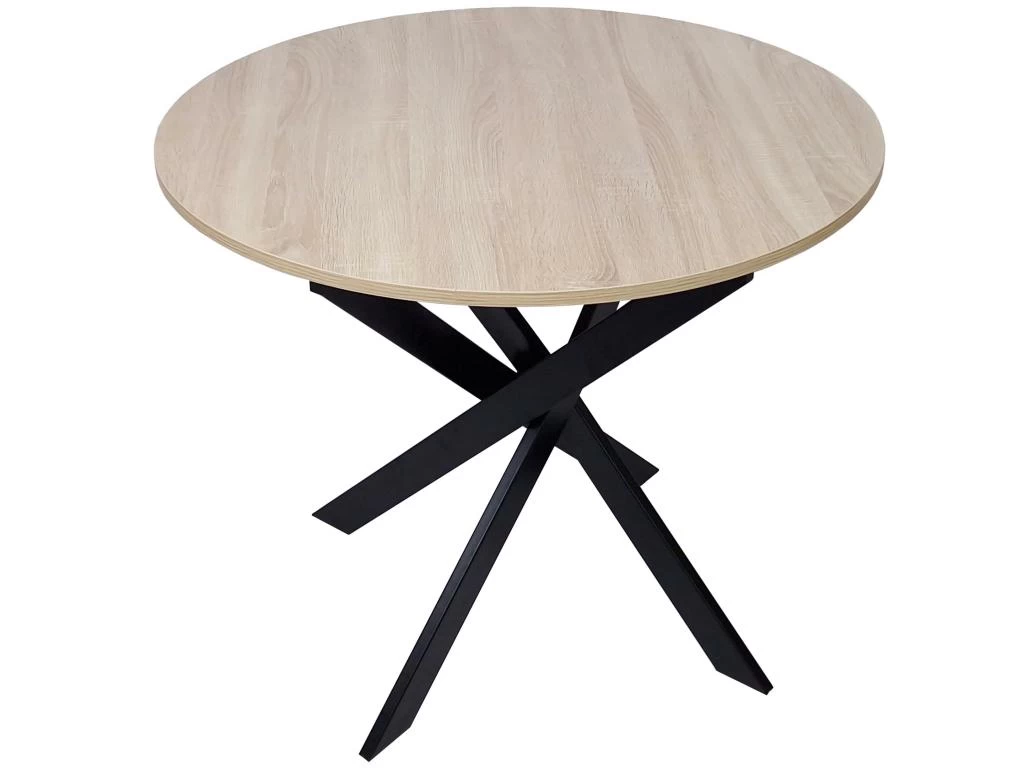 Table à Manger Ronde Fixe ZEN, 90x90x77cm, Capacité Jusqu'à 4 Personnes, Couleur Chêne, Pieds Métalliques Couleur Noir Laqué Mat 3 Table à Manger Ronde Fixe ZEN, 90x90x77cm, Capacité Jusqu'à 4 Personnes, Couleur Chêne, Pieds Métalliques Couleur Noir Laqué Mat