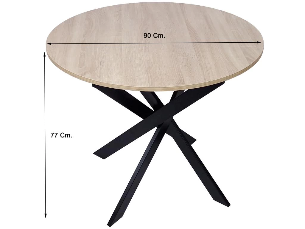 Table à Manger Ronde Fixe ZEN, 90x90x77cm, Capacité Jusqu'à 4 Personnes, Couleur Chêne, Pieds Métalliques Couleur Noir Laqué Mat 5 Table à Manger Ronde Fixe ZEN, 90x90x77cm, Capacité Jusqu'à 4 Personnes, Couleur Chêne, Pieds Métalliques Couleur Noir Laqué Mat – Image 3