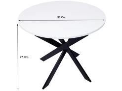 Table à Manger Ronde Fixe ZEN, 90x90x77cm, Capacité Jusqu'à 4 Personnes, Couleur Blanc Mat, Pieds Métalliques Couleur Noir Laqué Mat -Vous savez quand c'est un magasin de meubles. table a manger 21317033