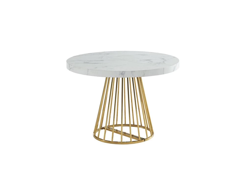 Table à Manger Extensible 2 à 12 Couverts En MDF Et Acier - Effet Marbre Blanc Et Doré - FIRELA 11 Table à Manger Extensible 2 à 12 Couverts En MDF Et Acier - Effet Marbre Blanc Et Doré - FIRELA – Image 9