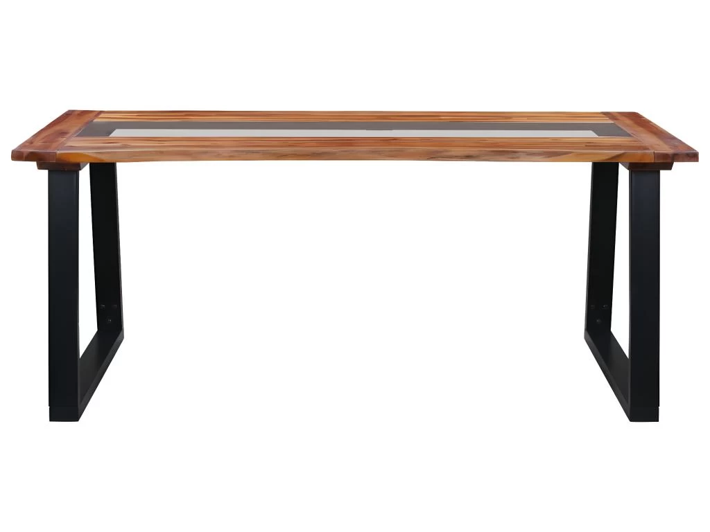 Table De Salle à Manger 180x90x75 Cm Bois D'acacia Et Verre 4 Table De Salle à Manger 180x90x75 Cm Bois D'acacia Et Verre – Image 2