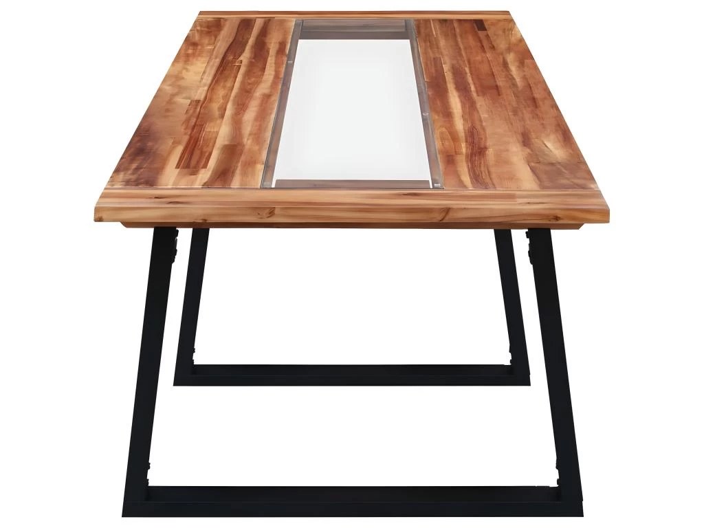 Table De Salle à Manger 180x90x75 Cm Bois D'acacia Et Verre 5 Table De Salle à Manger 180x90x75 Cm Bois D'acacia Et Verre – Image 3