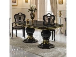 Table De Repas Ovale Avec Allonge Noir/Or - ADELE - Table De Repas : L 185/230 X L 105 X H 75 Cm