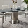 Table à Manger Extensible TALICIA - Verre Trempé & Métal - 6 à 8 Couverts - Coloris Gris