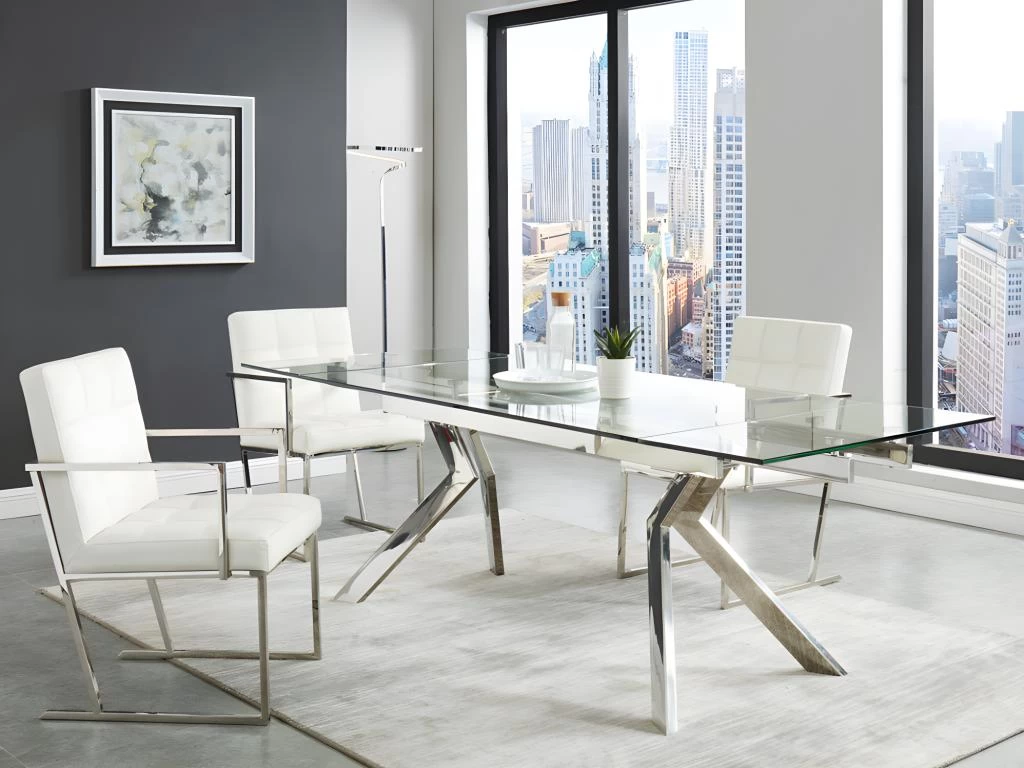 Table à Manger Extensible VELIKA - Verre Trempé & Métal - 6 à 8 Couverts 4 Table à Manger Extensible VELIKA - Verre Trempé & Métal - 6 à 8 Couverts – Image 2