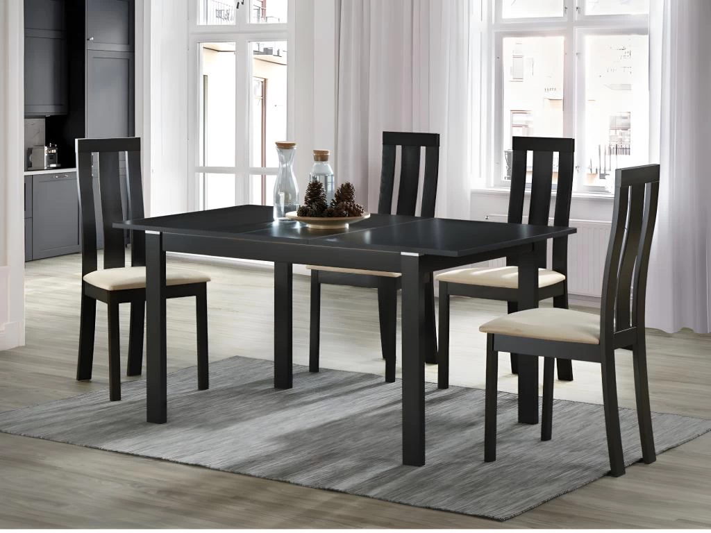 Table à Manger Extensible DOMINGO II - 4 à 6 Couverts - Hêtre Massif - Wengé 7 Table à Manger Extensible DOMINGO II - 4 à 6 Couverts - Hêtre Massif - Wengé – Image 5