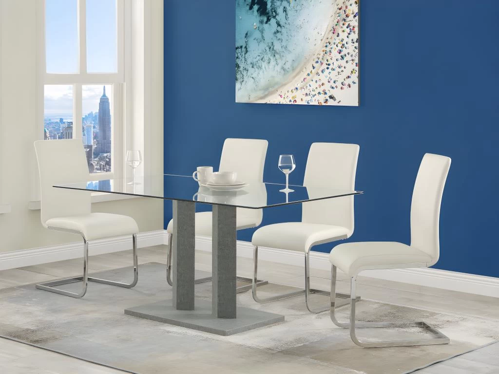 Table à Manger DENIZE - 6 Couverts - Verre Trempé Et MDF Aspect Béton 8 Table à Manger DENIZE - 6 Couverts - Verre Trempé Et MDF Aspect Béton – Image 6