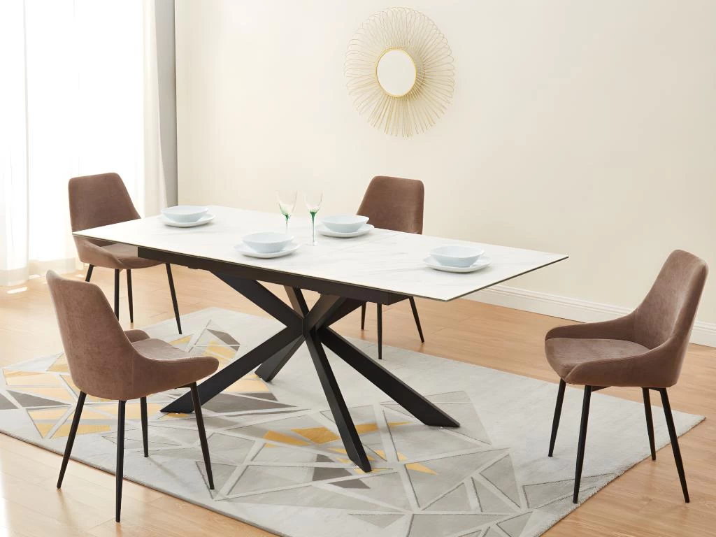 Table à Manger Extensible ALBINA - 6 à 8 Couverts - Céramique & Verre Trempé - Effet Marbre Blanc 3 Table à Manger Extensible ALBINA - 6 à 8 Couverts - Céramique & Verre Trempé - Effet Marbre Blanc