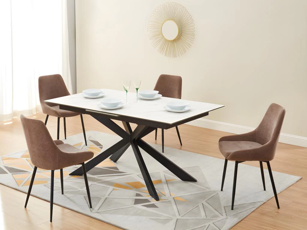 Table à Manger Extensible ALBINA - 6 à 8 Couverts - Céramique & Verre Trempé - Effet Marbre Blanc 5 Table à Manger Extensible ALBINA - 6 à 8 Couverts - Céramique & Verre Trempé - Effet Marbre Blanc – Image 3