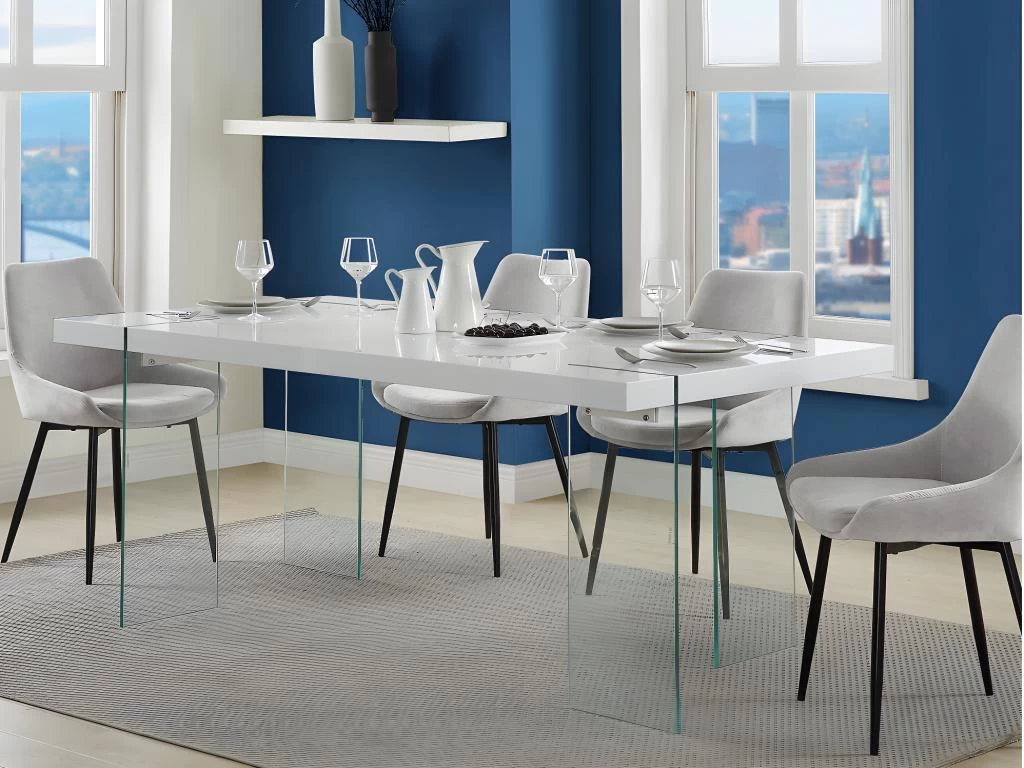 Table à Manger PAVIN - 6 Couverts - Verre Trempé Et MDF - Coloris : Blanc 5 Table à Manger PAVIN - 6 Couverts - Verre Trempé Et MDF - Coloris : Blanc – Image 3