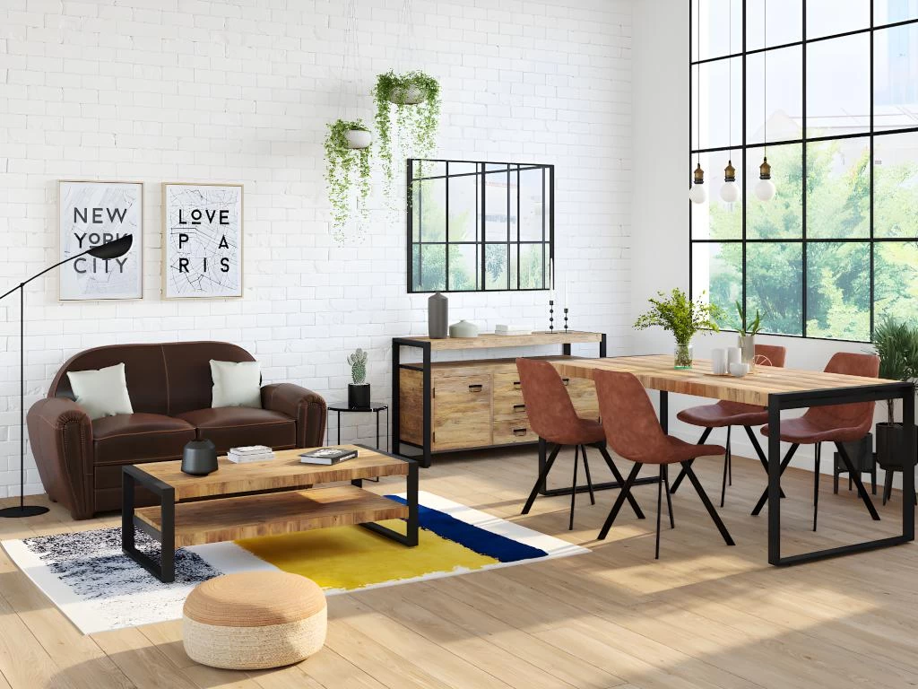 Table à Manger HARLEM - 6 Couverts - Bois De Manguier & Métal 6 Table à Manger HARLEM - 6 Couverts - Bois De Manguier & Métal – Image 4