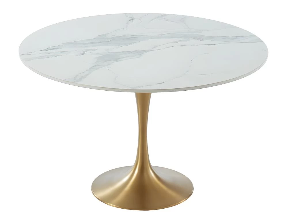 Table à Manger NORAH - 4 Couverts - Marbre Et Métal - Blanc Et Doré 8 Table à Manger NORAH - 4 Couverts - Marbre Et Métal - Blanc Et Doré – Image 6