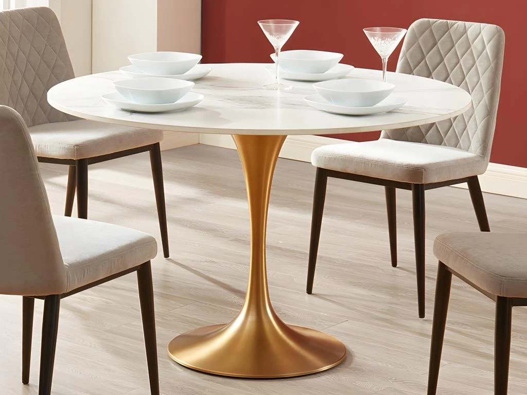 Table à Manger NORAH - 4 Couverts - Marbre Et Métal - Blanc Et Doré 5 Table à Manger NORAH - 4 Couverts - Marbre Et Métal - Blanc Et Doré – Image 3